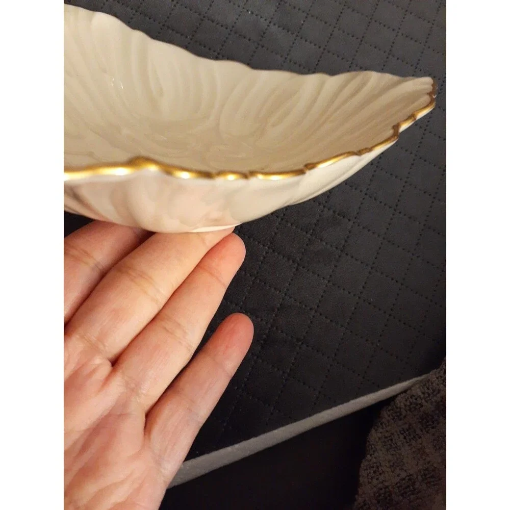 LENOX Triad Woodland Collection Triangle Candy Dish Bowl Acanthus Leaf 24k Gold